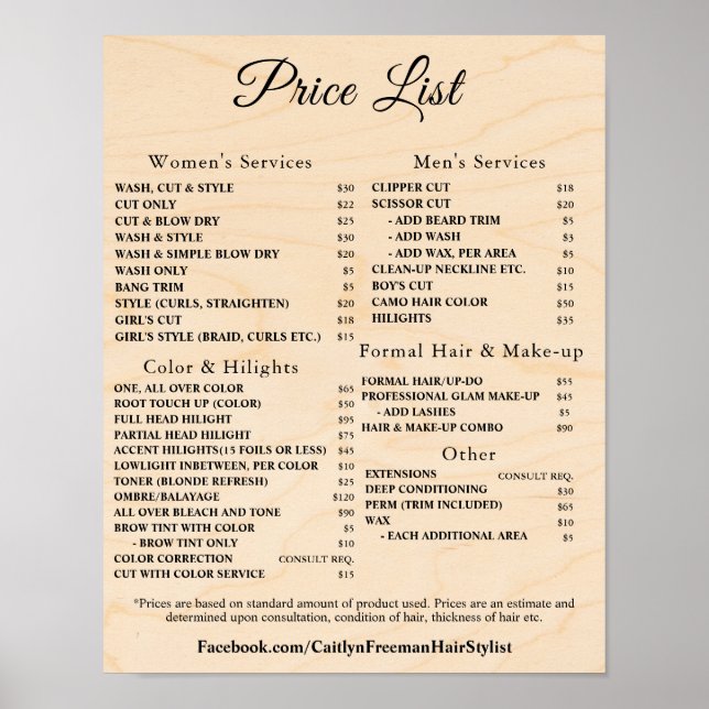 Modern Elegant Beauty Salon Price List Poster (Framsidan)