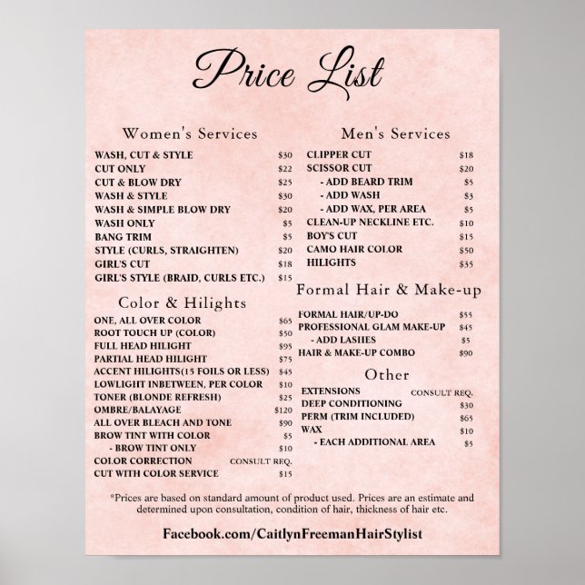 Modern Elegant Beauty Salon Price List Poster (Framsidan)
