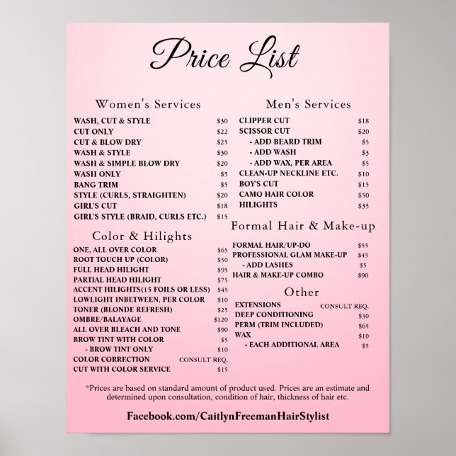 Modern Elegant Beauty Salon Price List Poster (Framsidan)