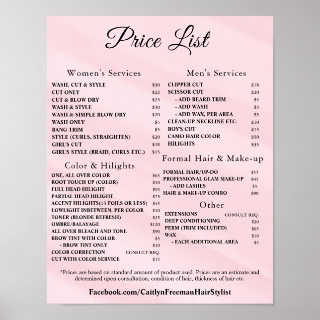 Modern Elegant Beauty Salon Price List Poster (Framsidan)