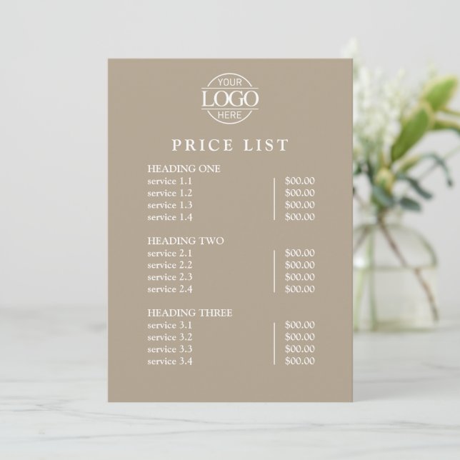 Modern Elegant Beige Logotyp Service Meny Prislist (Stående Fram)