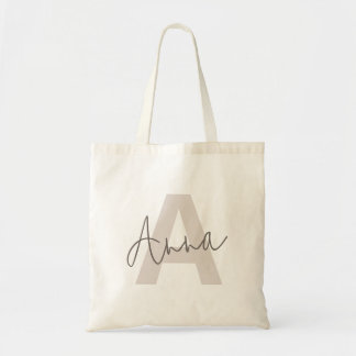 Modern Elegant Beige Monogram Anpassningsbar Initi Tygkasse