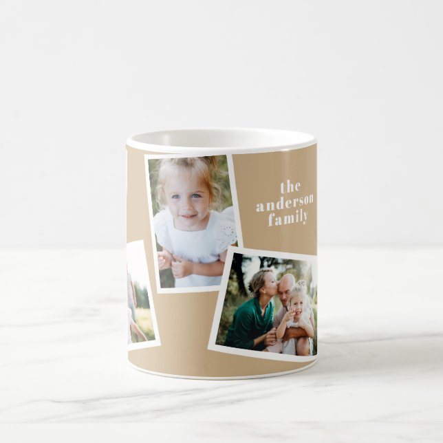 Modern elegant - beige multifotofamilj kaffemugg (Center)