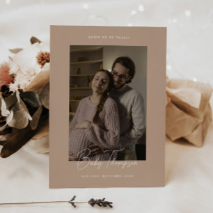 Modern Elegant Beige Script Foto Graviditet Meddelande