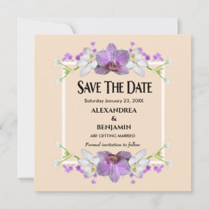 Modern Elegant Beige White Flowers Personalize Spara Datumet