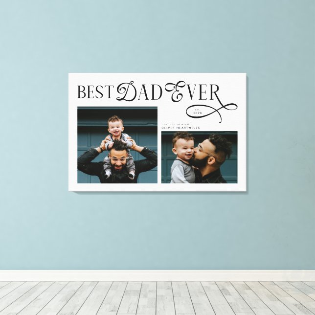 Modern Elegant Best Dad Ever 2 Photos Fathers Day Canvastryck (Insitu (trägolv))