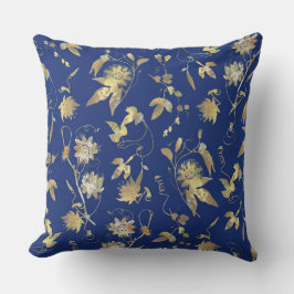 Modern Elegant Blå Guld Blommig Kudde