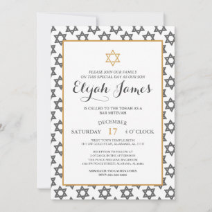 Modern Elegant Blå Guld Davidstjärna Bar Mitzvah Inbjudningar