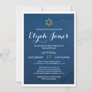 Modern Elegant Blå Guld Davidstjärna Bar Mitzvah Inbjudningar