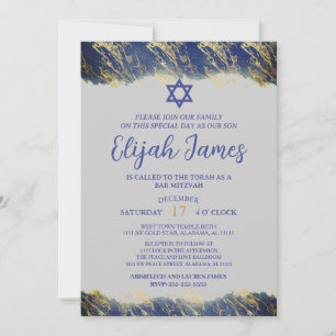Modern Elegant Blå Guld Davidstjärna Bar Mitzvah Inbjudningar