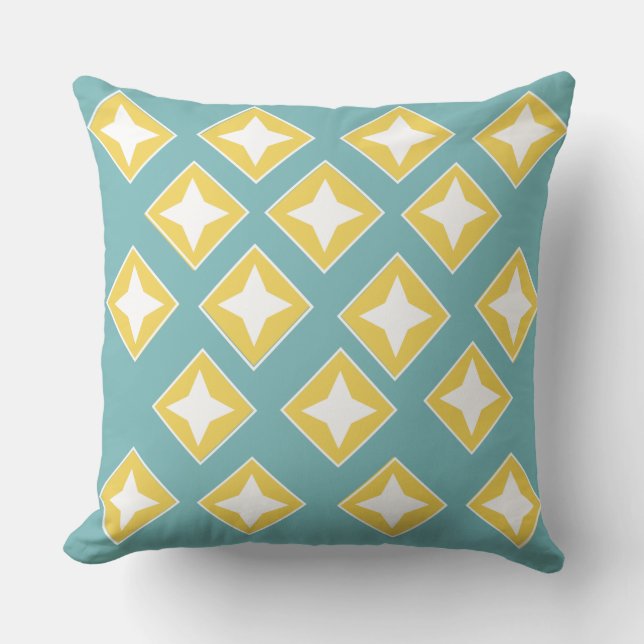 Modern elegant blå gult vit mönster söt kudde (Framsida)