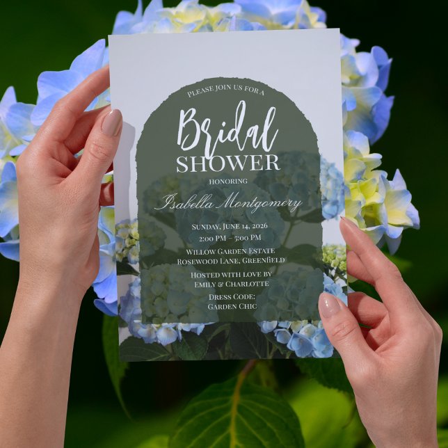 Modern Elegant Blå Hortensia Bröllopsdusch Inbjudningar (Modern Elegant Blue Hydrangea Bridal Shower Invitations
)