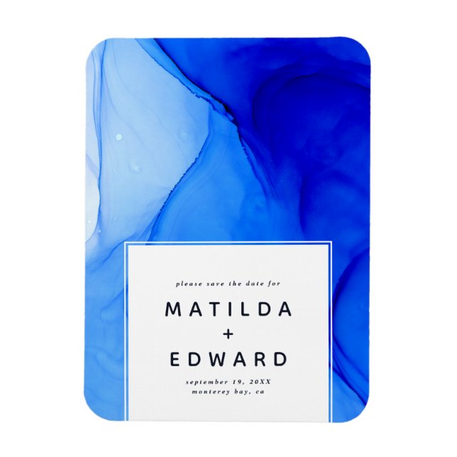 modern elegant blå och vit bröllop magnet (Vertikal)