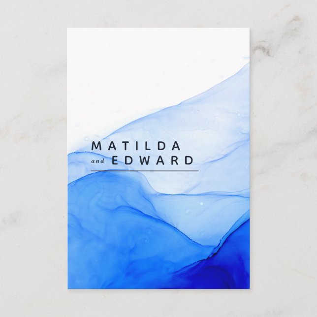 modern elegant blå och vit bröllop tilläggskort (Framsida)