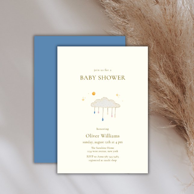Modern Elegant Blå Pärl Regndroppe Bebis Duschar Inbjudningar (Blue Pearl Modern Elegant Raindrop Baby Shower Invitation)