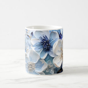 Modern Elegant Blå Vit Botanisk Blomma Kaffemugg