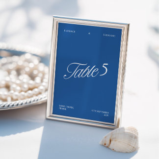 Modern Elegant Blå & Vit Bröllops Bordnummer Inbjudningar