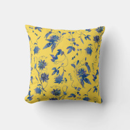Modern Elegant Blåa blommor Mustard Gult Kudde