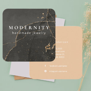 Modern Elegant Black and Gold Jewelry Designer Fyrkantigt Visitkort