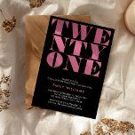 Modern Elegant Black and Rosa Bold 21:a födelsedag Inbjudningar<br><div class="desc">Modern 21:a födelsedagsinbjudan med elegant med fet typografi och minimal design.</div>