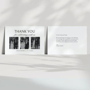 Modern Elegant Black and White 3.Photo Bröllop Tack Kort