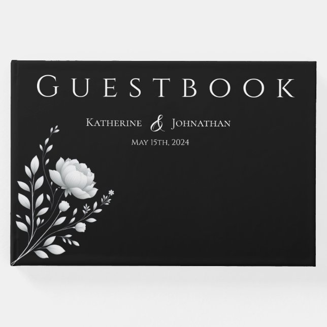 Modern Elegant Black and White Bröllop Gästböcker (Framsida)