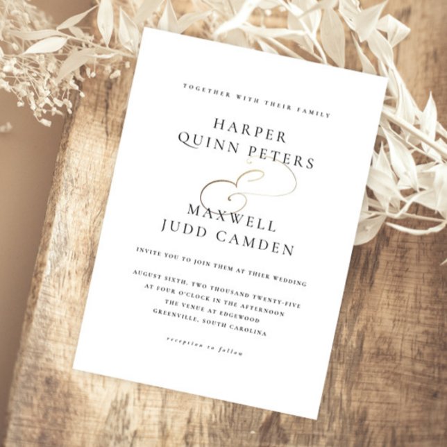 Modern Elegant Black and White Bröllop Magnetisk Inbjudningskort (Elegant typography gold script calligraphy magnetic wedding invitations.)