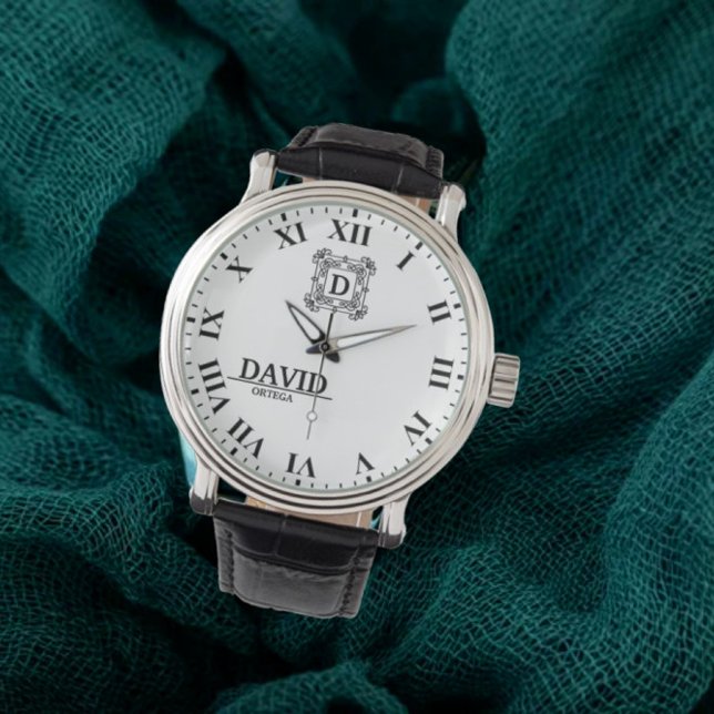 Modern Elegant Black and White Custom Name Armbandsur (Skapare uppladdad)