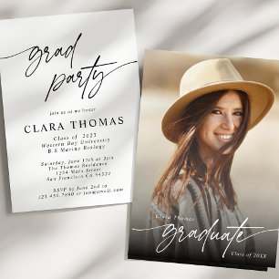 Modern Elegant Black and White Grad Party Photo Inbjudningar