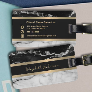 Modern Elegant Black and White Marble Guld Rand Bagagebricka