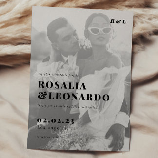 Modern Elegant Black and White Photo bröllop Inbjudningar