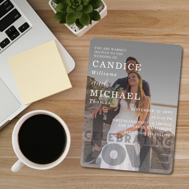 Modern Elegant Black and White Photo Bröllop Inbjudningar (Skapare uppladdad)