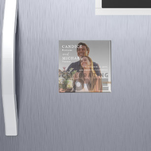 Modern Elegant Black and White Photo Bröllop Magnet
