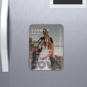 Modern Elegant Black and White Photo Bröllop Magnet