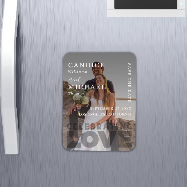 Modern Elegant Black and White Photo Bröllop Magnet (Skapare uppladdad)