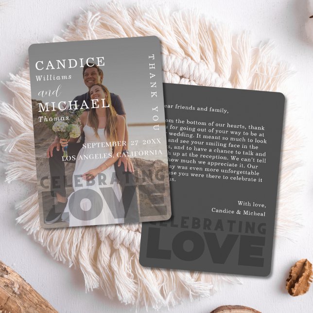 Modern Elegant Black and White Photo Bröllop Tack Kort (Skapare uppladdad)