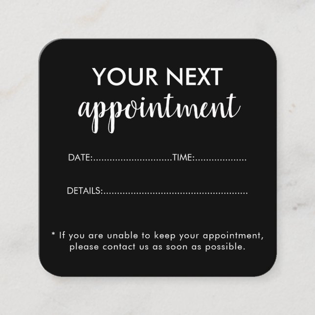 Modern Elegant Black Beauty Salon Tidsbeställning Kort (Framsida)