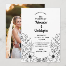 Modern Elegant Black Botanical Blommigt Bröllop