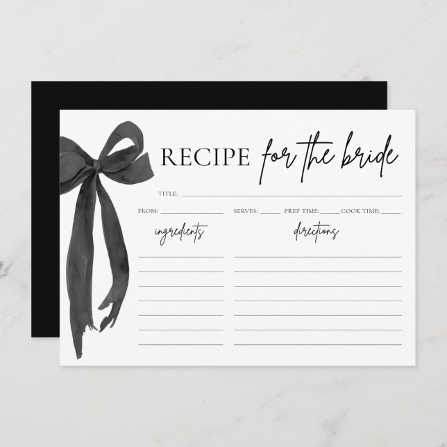 Modern Elegant Black Bow-Möhippa, mottagarkort Inbjudningar (Fram/baksida)