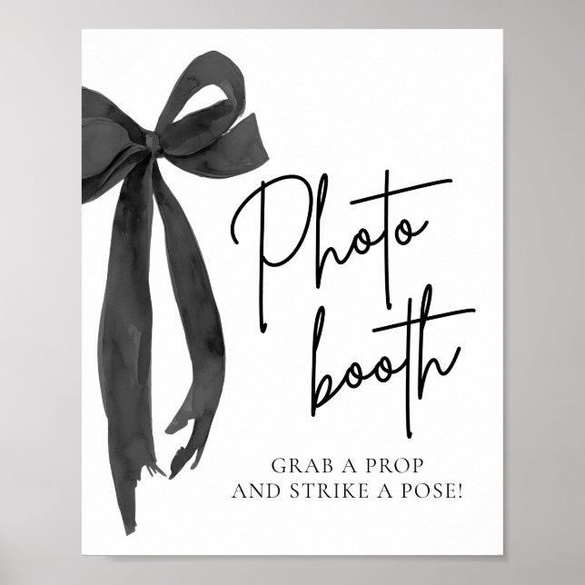 Modern Elegant Black Bow Photo Booth-tecken Poster (Framsidan)