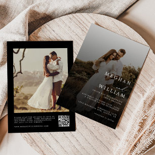 Modern Elegant Black Bröllop Photo QR-kod Inbjudningar