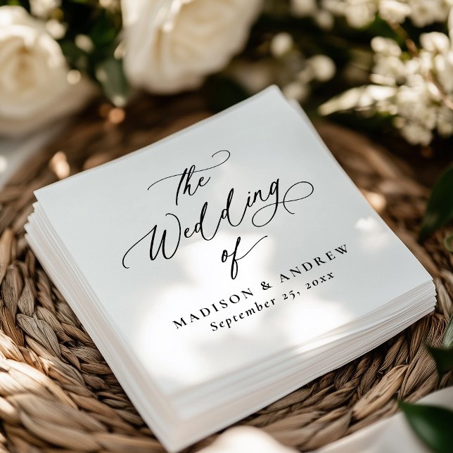 Modern Elegant Black Calligraphy Bröllop Pappersservett (Skapare uppladdad)