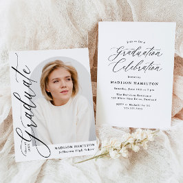 Modern Elegant Black Calligraphy Photo Studenten Inbjudningar