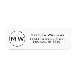 Modern Elegant Black Circle Two Monogram Initial Returadress Etikett