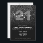 Modern Elegant Black Glitter 21:a födelsedag Inbjudningar<br><div class="desc">Modern Elegant Black Glitter 21:a födelsedagsinbjudan. Mall för minimalistisk 21-årsinbjudan som innehåller elegantens calligraphy-handskrivna skriptteckensnitt och faux glitter-bakgrund.</div>