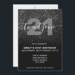 Modern Elegant Black Glitter 21:a födelsedag Inbjudningar<br><div class="desc">Modern Elegant Black Glitter 21:a födelsedagsinbjudan. Mall för minimalistisk 21-årsinbjudan som innehåller elegantens calligraphy-handskrivna skriptteckensnitt och faux glitter-bakgrund.</div>