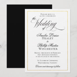 Modern Elegant Black Gold Foil Bröllop Inbjudningar
