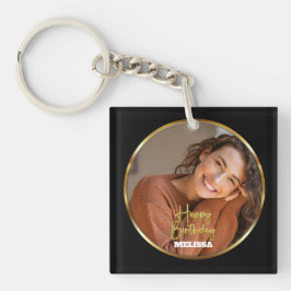 Modern Elegant Black & Gold Photo Name Birthday