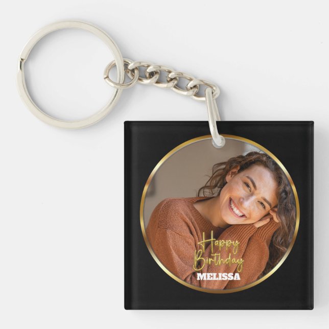 Modern Elegant Black & Gold Photo Name Birthday (Framsidan)