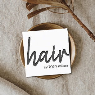 Modern Elegant Black Grått White Hair Stylist Fyrkantigt Visitkort